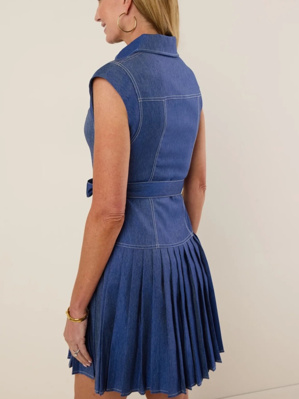 Current Air Anthropologie M Denim Pleated Button Up Dress Belted Collared A5 - Picture 2 of 10